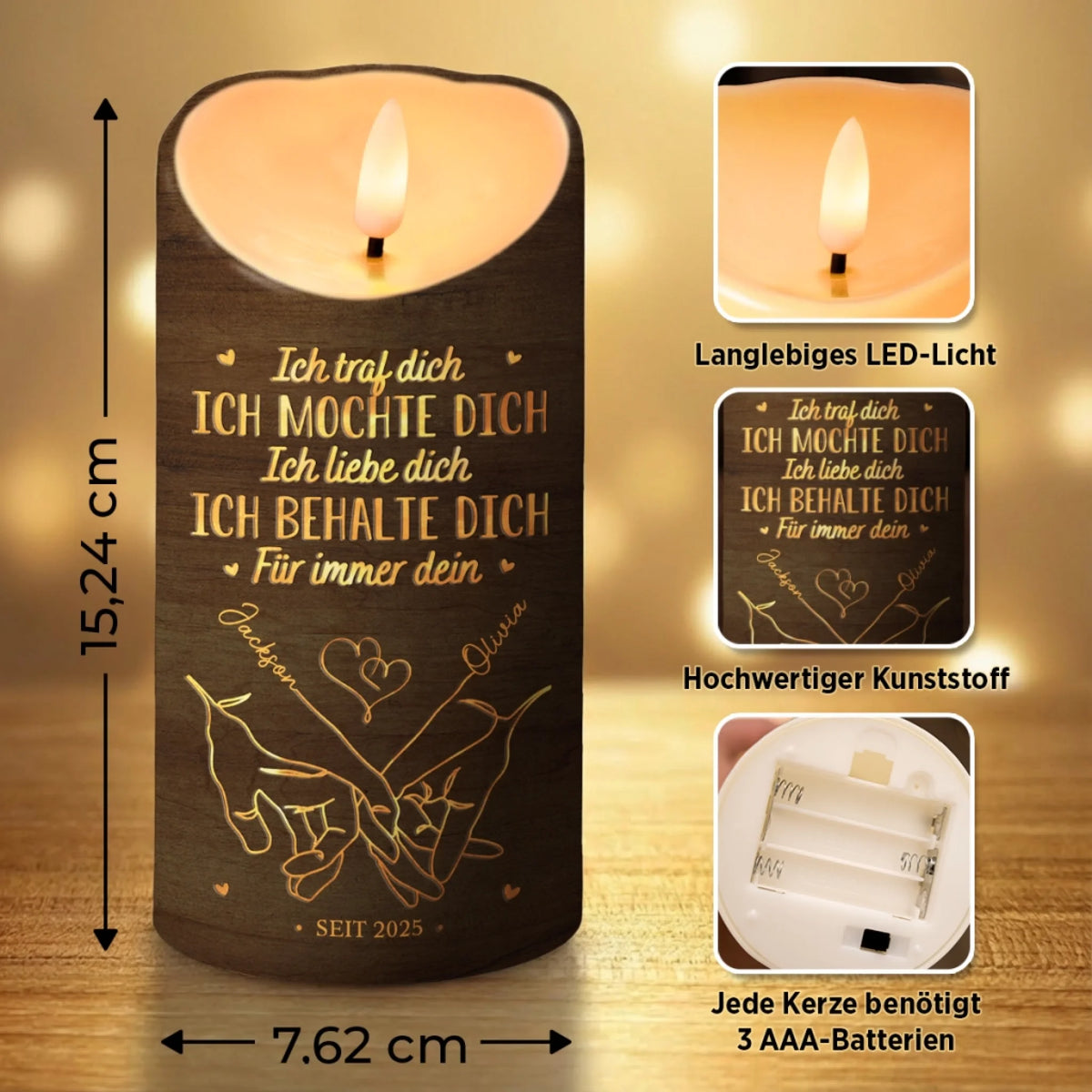Personalisierte LED-Kerze – Geschenk für Paar – Ich Mochte Dich