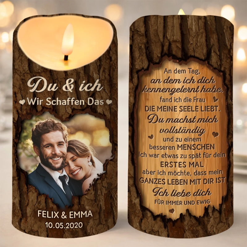 Personalisierte LED-Kerze mit Foto – Geschenk für Paar – Du und Ich Wir Schaffen Das