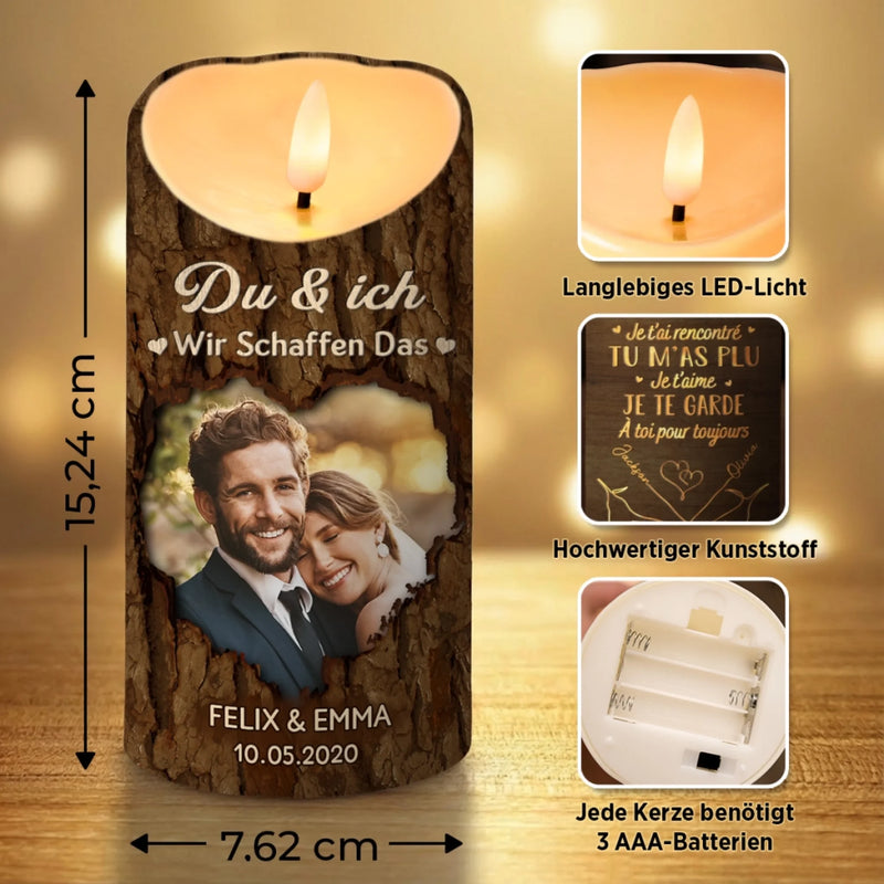 Personalisierte LED-Kerze mit Foto – Geschenk für Paar – Du und Ich Wir Schaffen Das