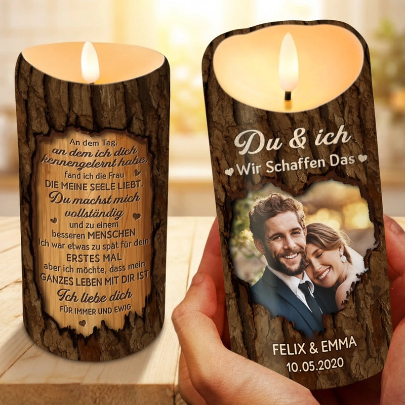 Personalisierte LED-Kerze mit Foto – Geschenk für Paar – Du und Ich Wir Schaffen Das
