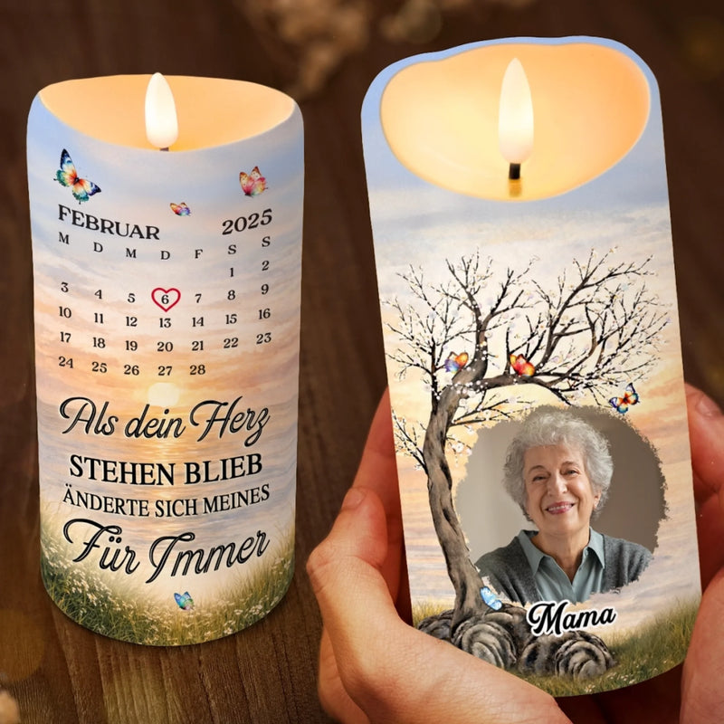 Personalisierte LED-Kerze mit Foto – Gedenken an Verstorbene | Erinnerung an Mama, Papa – Änderte Sich Meines Für Immer