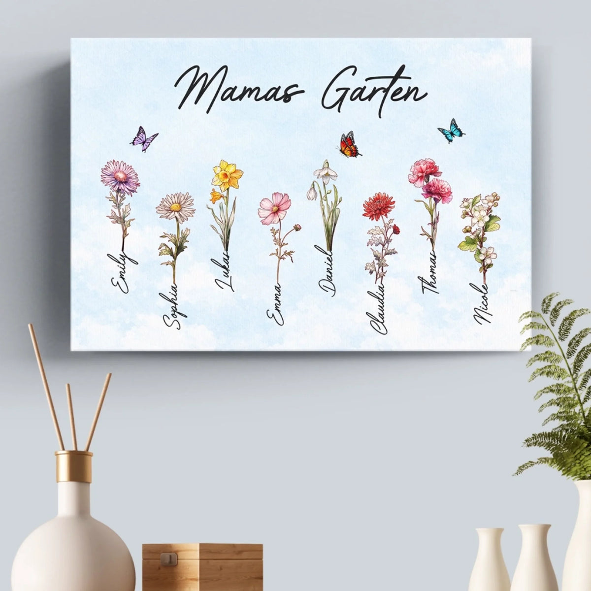 Personalisierte Horizontale Leinwand – Geschenk für Mama, Oma – Liebe wächst am besten in Omas Garten