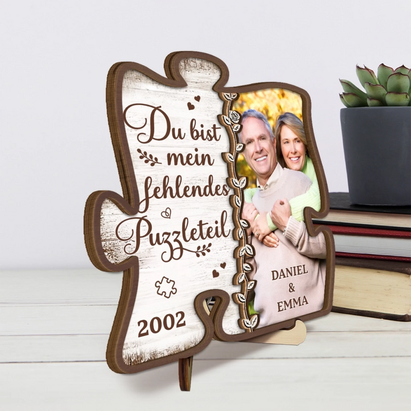 Personalisierte zweilagige Holzplakette – Geschenk für Paar – Du bist mein fehlendes Puzzleteil
