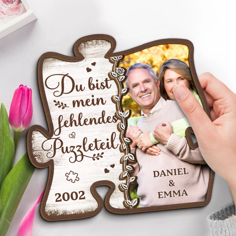 Personalisierte zweilagige Holzplakette – Geschenk für Paar – Du bist mein fehlendes Puzzleteil