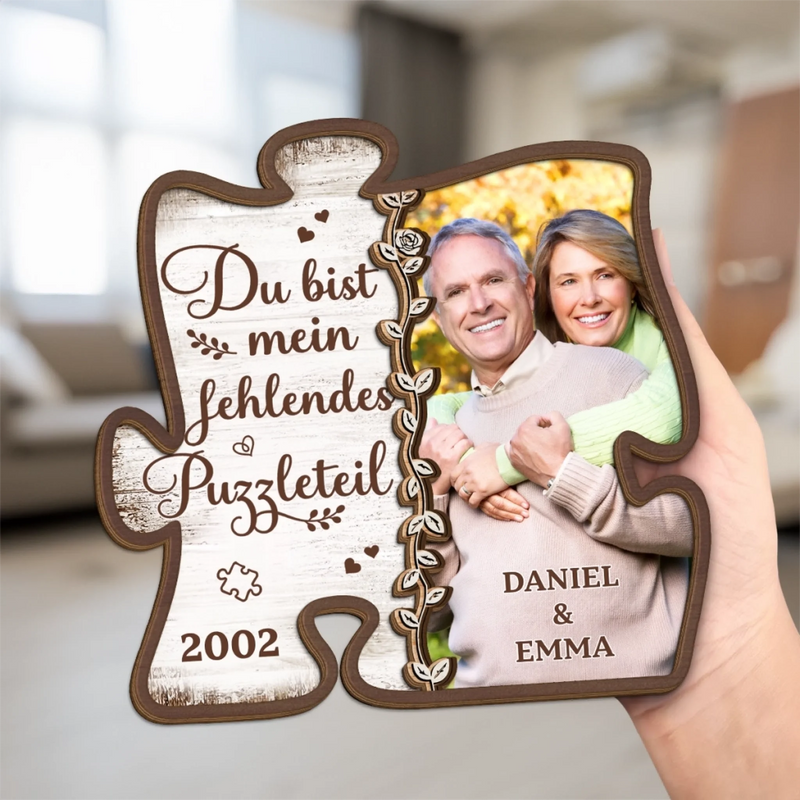 Personalisierte zweilagige Holzplakette – Geschenk für Paar – Du bist mein fehlendes Puzzleteil