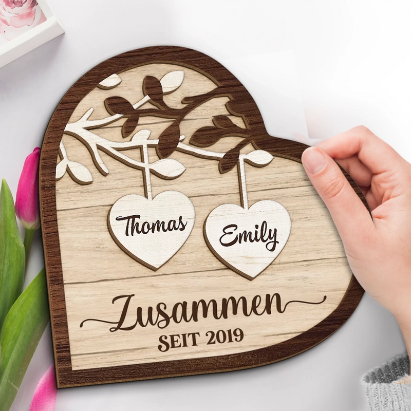 Personalisierte zweilagige Holzplakette – Geschenk für Paar – Für immer an deiner Seite