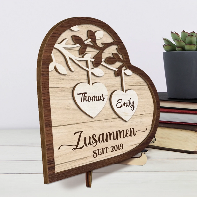 Personalisierte zweilagige Holzplakette – Geschenk für Paar – Für immer an deiner Seite