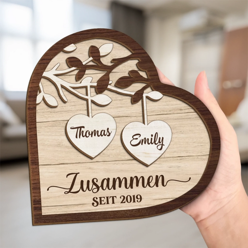 Personalisierte zweilagige Holzplakette – Geschenk für Paar – Für immer an deiner Seite