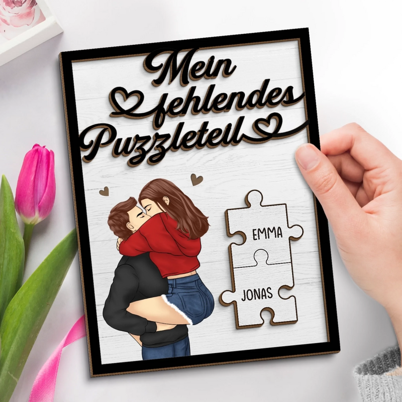 Personalisierte zweilagige Holzplakette – Geschenk für Paar – Mein fehlendes Puzzleteil