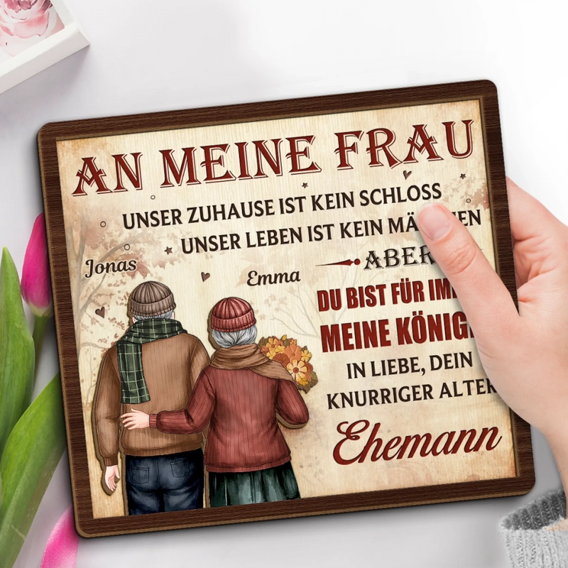 Personalisierte zweilagige Holzplakette – Geschenk für Paar – Für immer meine Königin