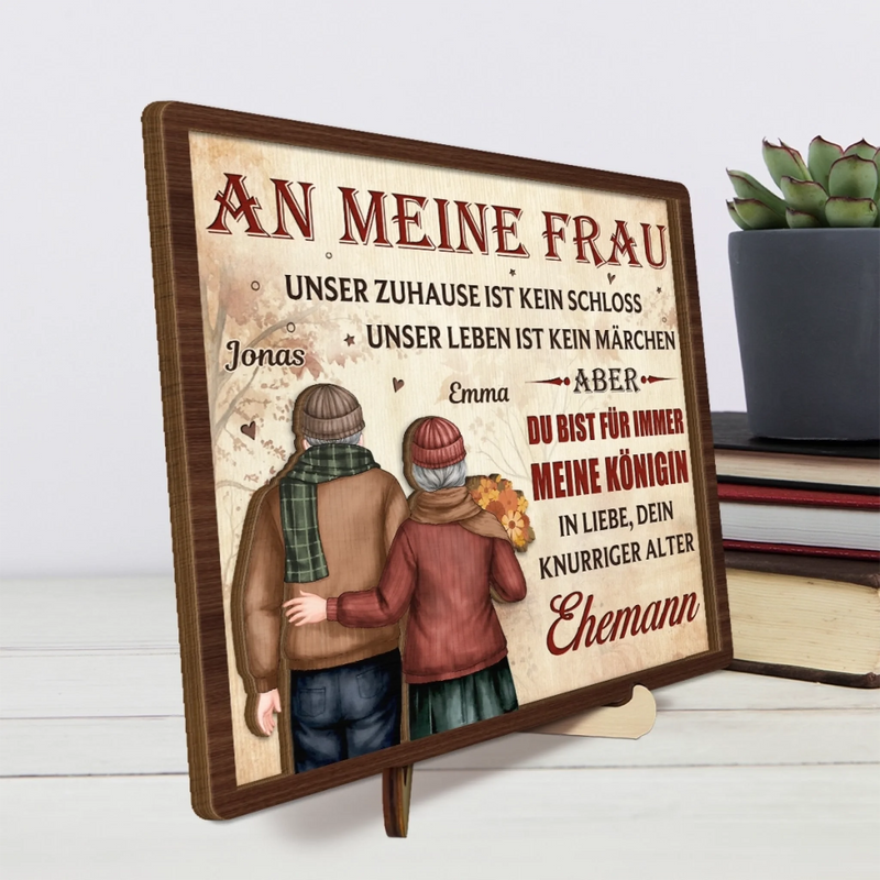 Personalisierte zweilagige Holzplakette – Geschenk für Paar – Für immer meine Königin