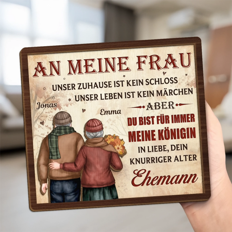 Personalisierte zweilagige Holzplakette – Geschenk für Paar – Für immer meine Königin