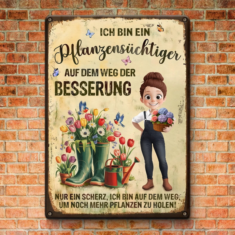 Personalisiertes Metallschild – Geschenk für Gärtner – Ich bin ein Pflanzensüchtiger