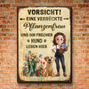 Personalisiertes Metallschild – Geschenk für Gärtner – Vorsicht, eine verrückte Pflanzenfrau