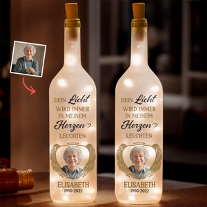 Personalisierte Flaschenlampe mit Foto – Gedenken an Verstorbene – Die Erinnerung bleibt