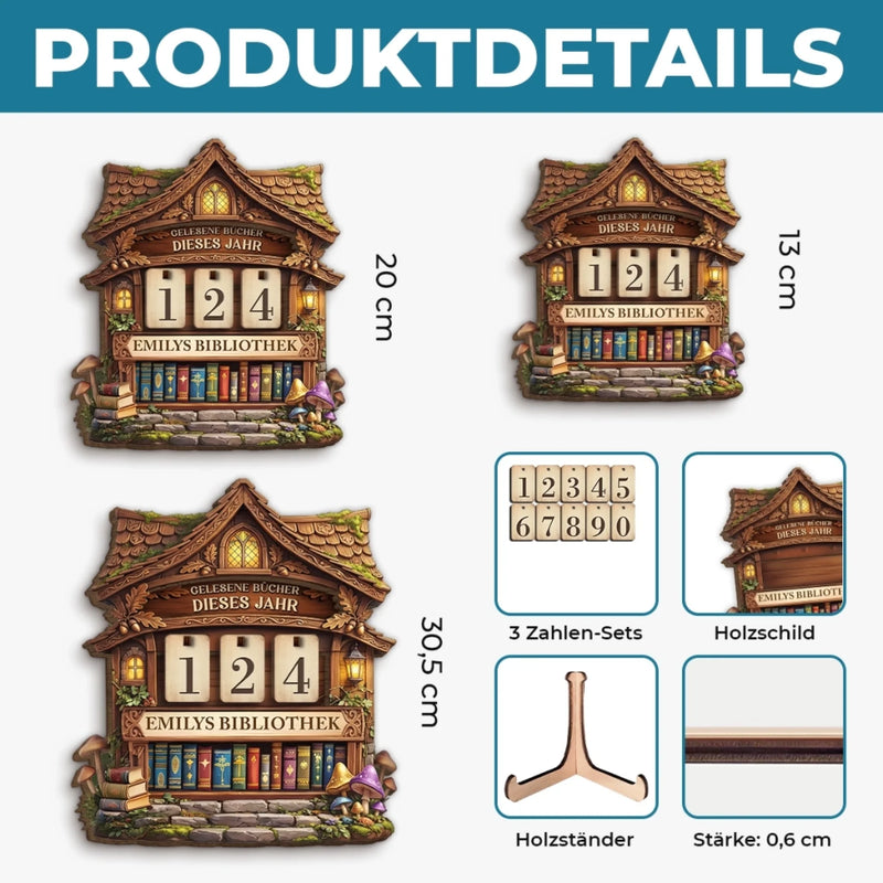 Personalisiertes Holz-Tracker-Schild – Geschenke für Buchliebhaber – Meine Lesebibliothek in Zahlen