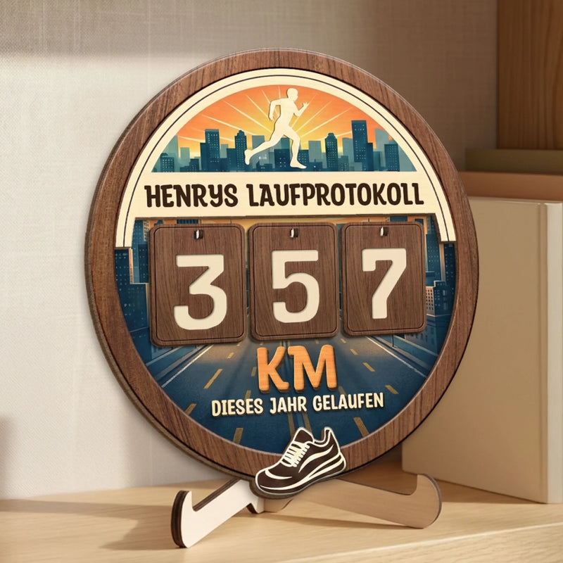 Personalisiertes Holz-Tracker-Schild – Geschenke für Laufbegeisterter – Mein persönlicher Laufrekord