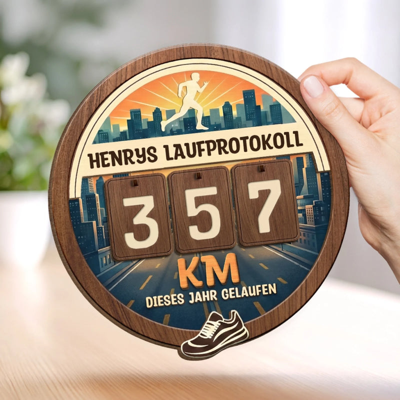 Personalisiertes Holz-Tracker-Schild – Geschenke für Laufbegeisterter – Mein persönlicher Laufrekord