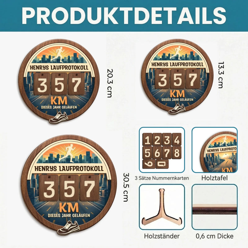 Personalisiertes Holz-Tracker-Schild – Geschenke für Laufbegeisterter – Mein persönlicher Laufrekord