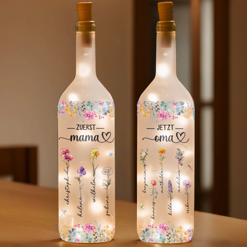 Personalisierte Flaschenlampe – Muttertagsgeschenk für Mama – Die besten Blumen sind die der Familie