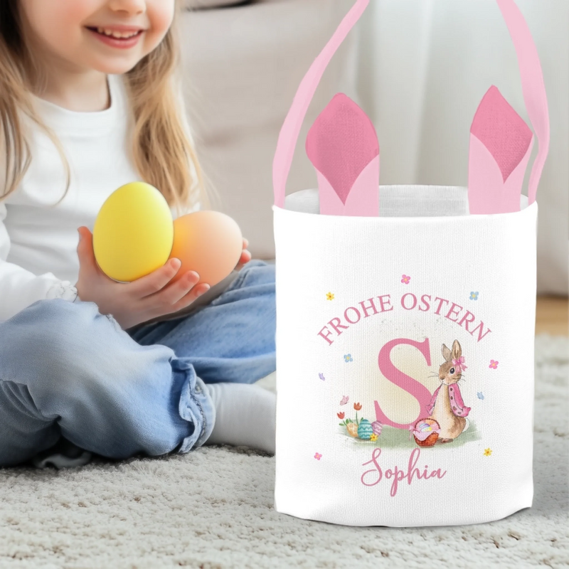 Personalisierte Kaninchenkorb – Ostergeschenke für Kinder – Frohe Ostern