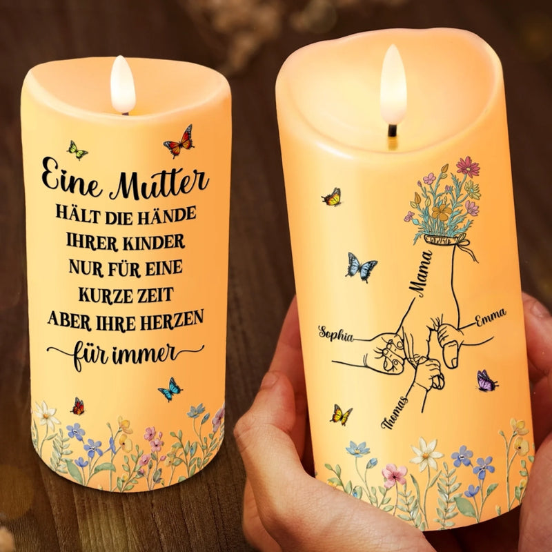 Personalisierte LED-Kerze – Muttertagsgeschenk für Mama, Oma – Dank dir, Mama, blühe ich auf