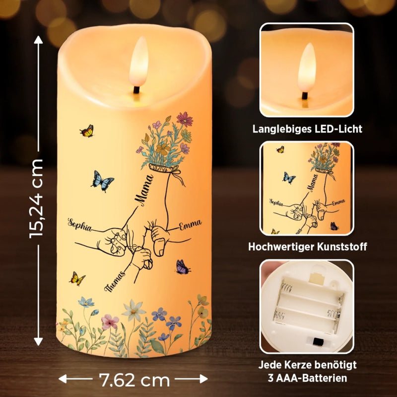 Personalisierte LED-Kerze – Muttertagsgeschenk für Mama, Oma – Dank dir, Mama, blühe ich auf