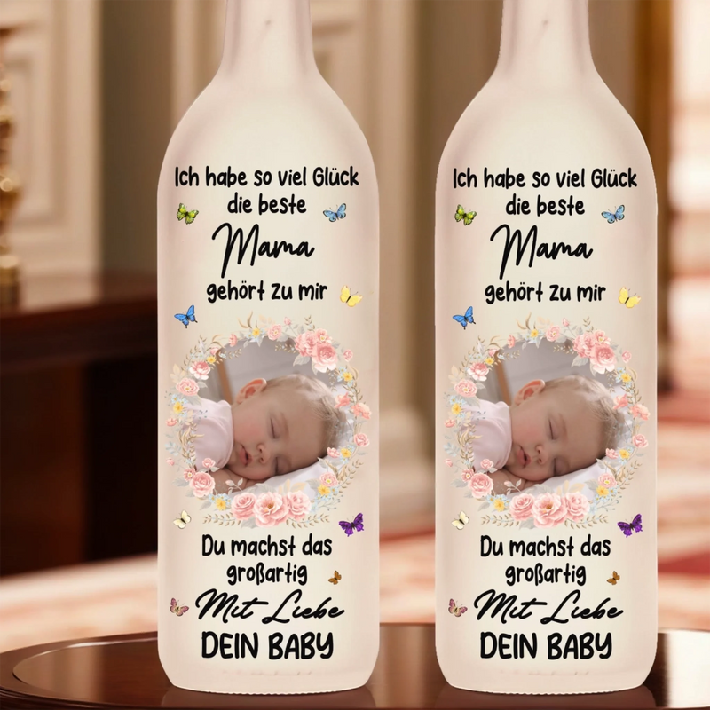 Personalisierte Flaschenlampe mit Foto – Muttertagsgeschenk für Mama – Du bist mein Glück