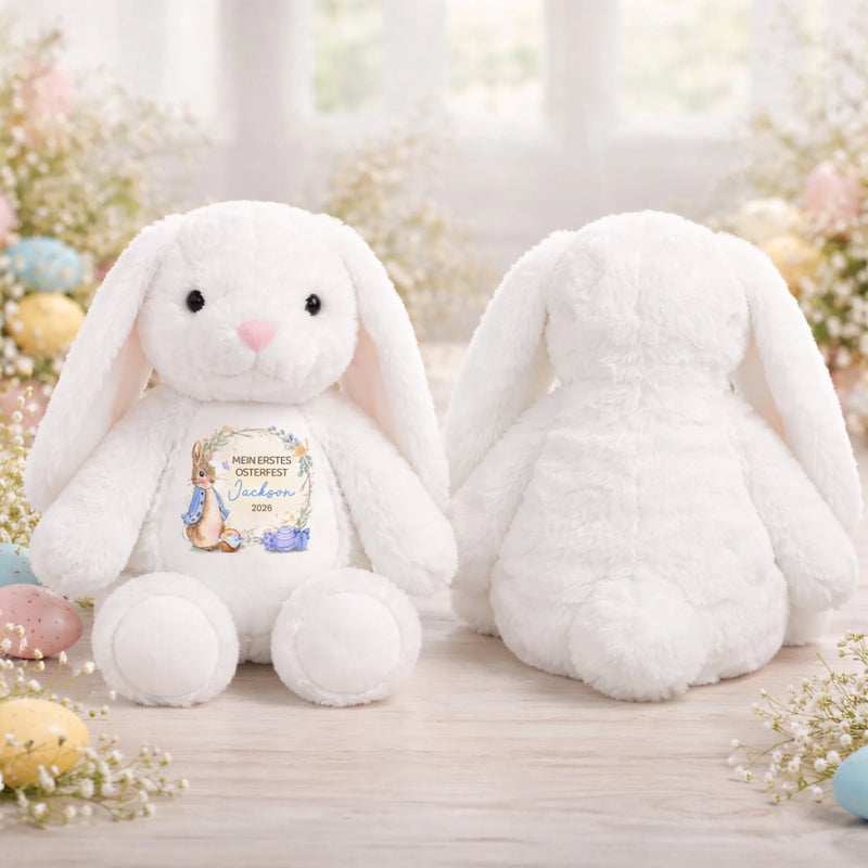 Personalisiertes Osterhase-Kuscheltier – Ostergeschenk für Babys – Ein Hase voller Freude