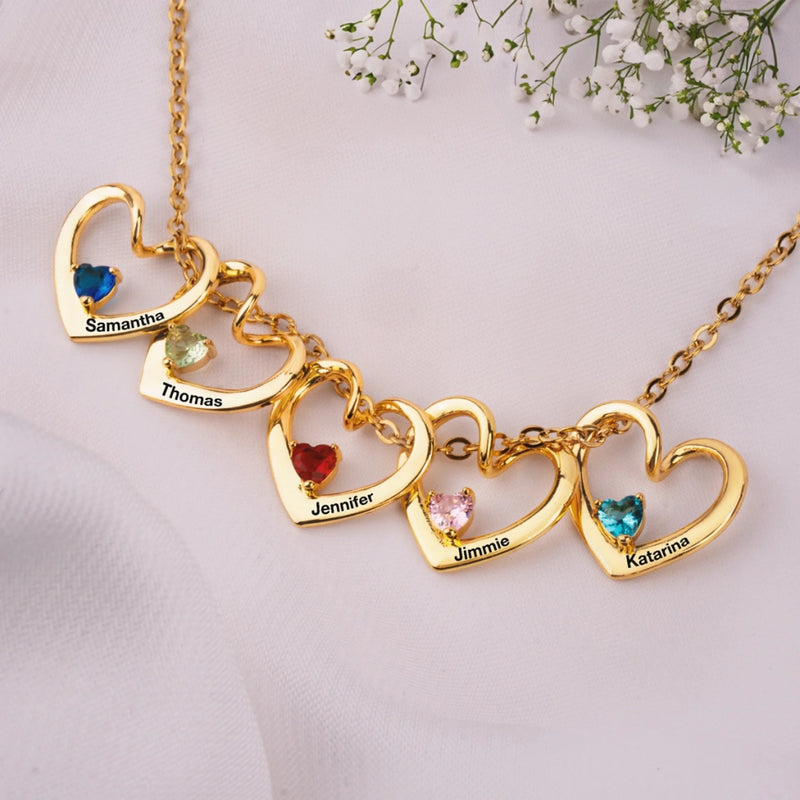 Personalisierte Geburtsstein-Herzkette – Muttertagsgeschenk für Mama – Ich liebe dich, Mama