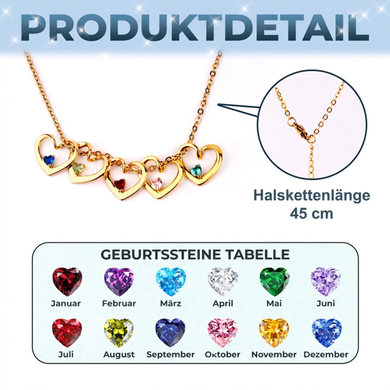 Personalisierte Geburtsstein-Herzkette – Muttertagsgeschenk für Mama – Ich liebe dich, Mama