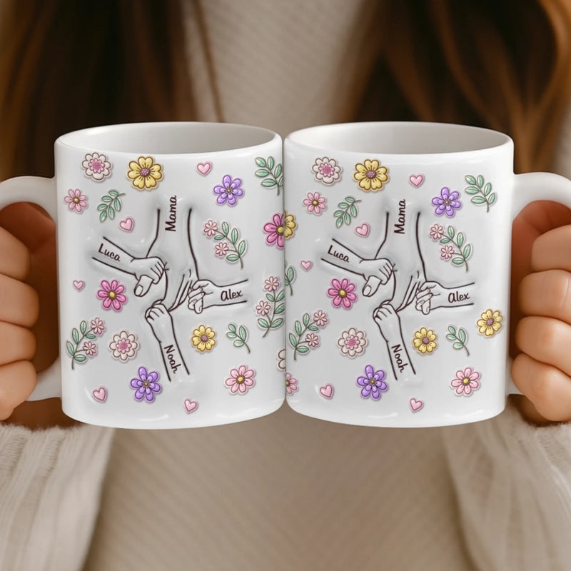 Personalisierte Tasse – Muttertagsgeschenk für Mama, Oma – Hände, die zusammenhalten