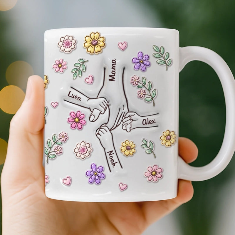 Personalisierte Tasse – Muttertagsgeschenk für Mama, Oma – Hände, die zusammenhalten