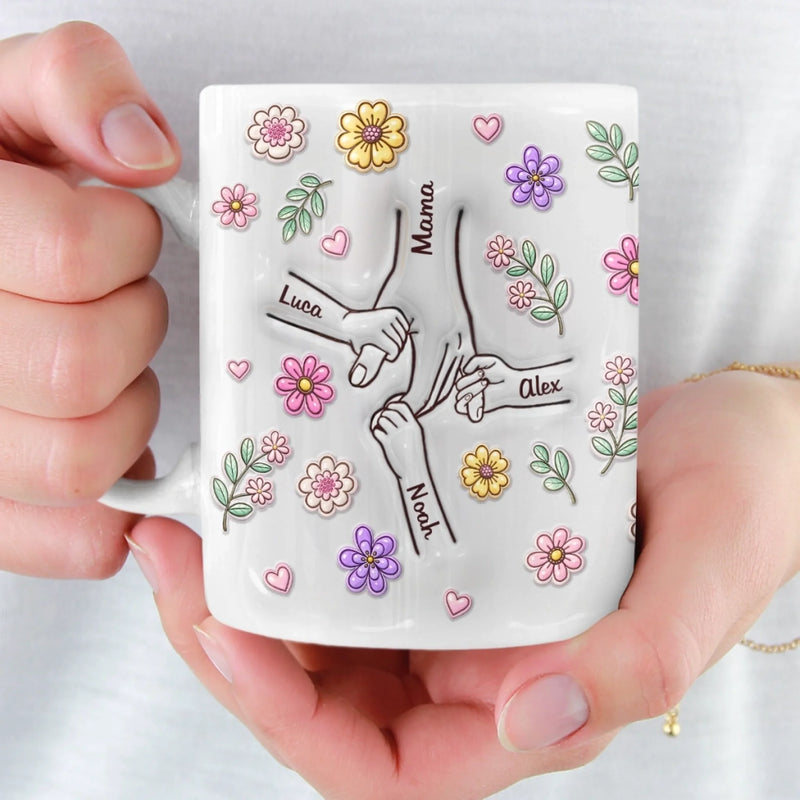 Personalisierte Tasse – Muttertagsgeschenk für Mama, Oma – Hände, die zusammenhalten