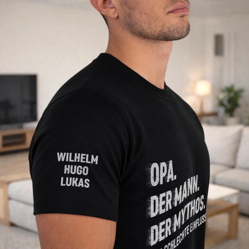 Personalisierter Unisex-T-Shirt mit Aufdruck auf dem Ärmel – Geschenk für Opa, Papa – Diese Opa gehört zu