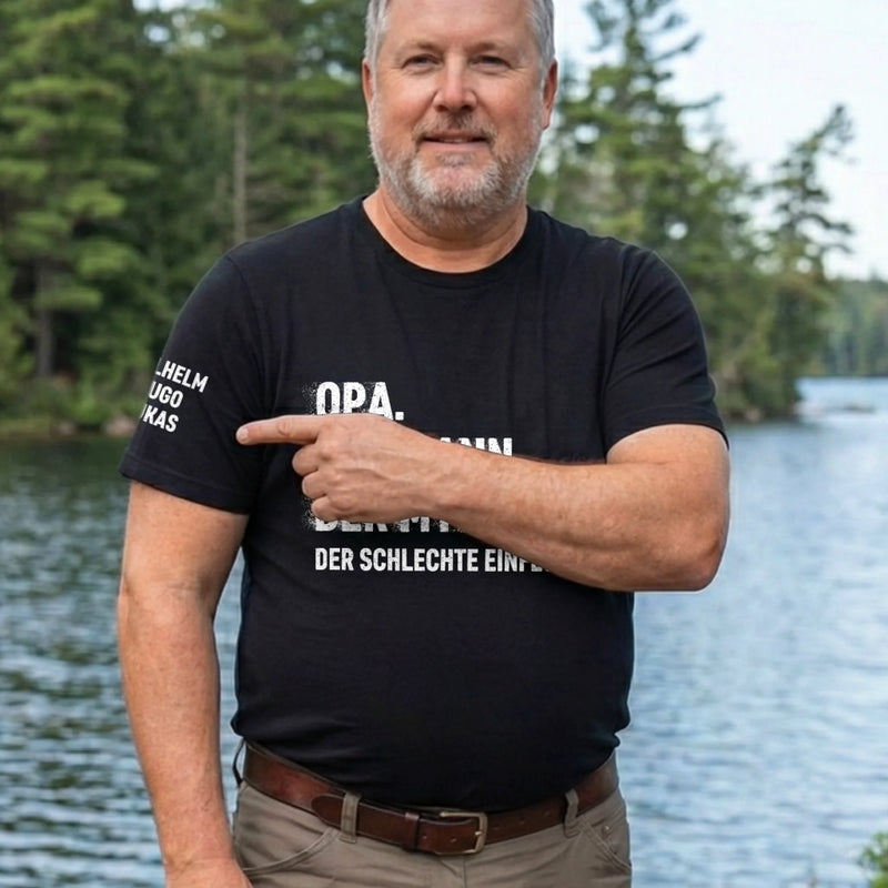 Personalisierter Unisex-T-Shirt mit Aufdruck auf dem Ärmel – Geschenk für Opa, Papa – Diese Opa gehört zu