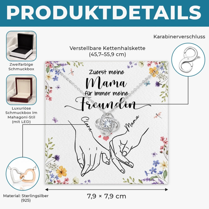 Personalisierte Liebesknoten-Halskette  – Geschenk für Mama, Tochter – Ewige Freundschaft, unendliche Liebe