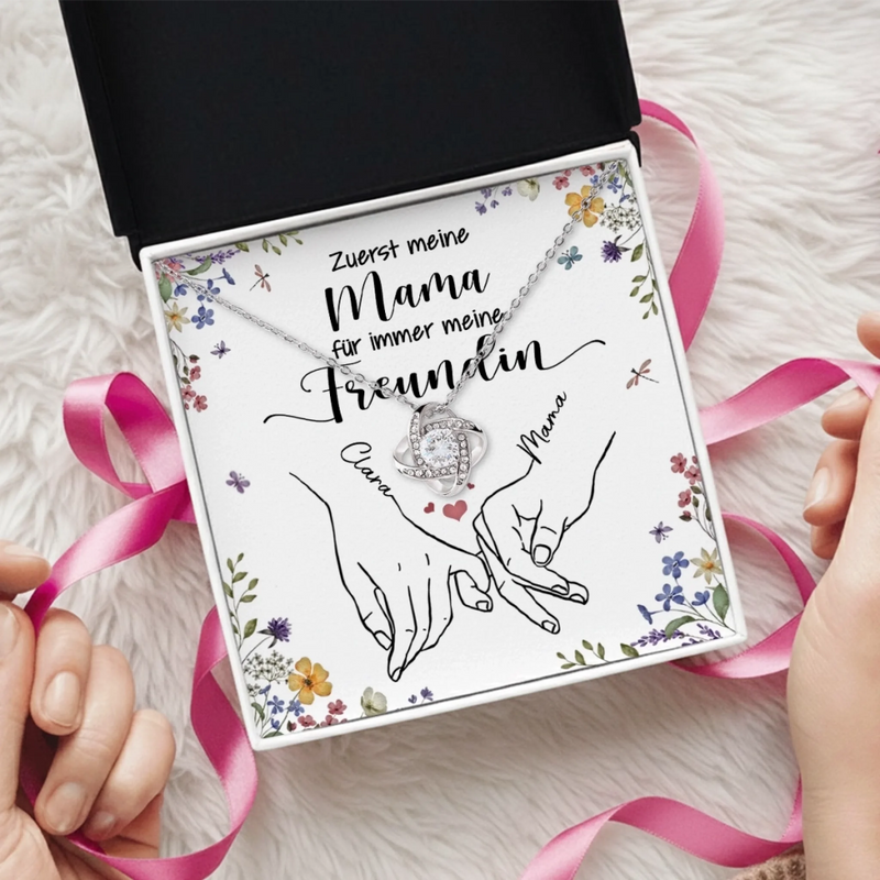 Personalisierte Liebesknoten-Halskette  – Geschenk für Mama, Tochter – Ewige Freundschaft, unendliche Liebe