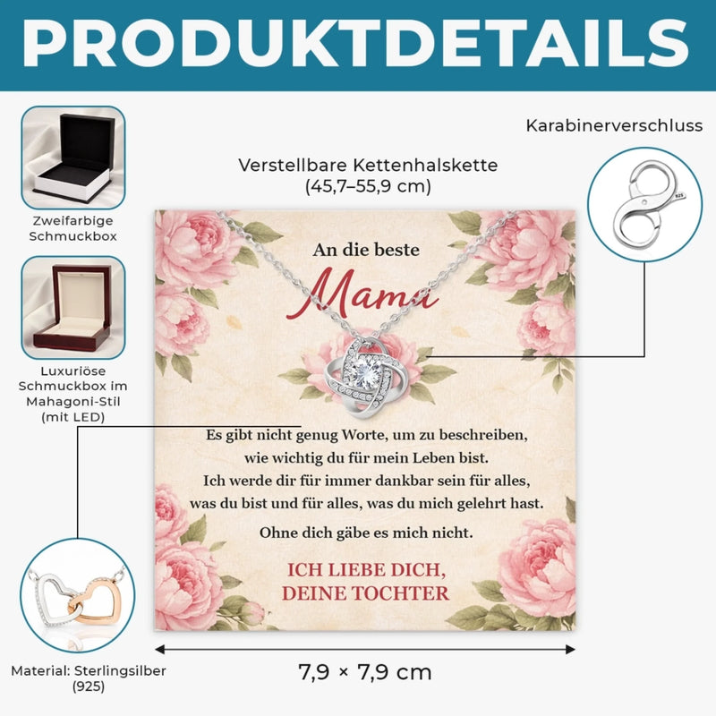 Personalisierte Liebesknoten-Halskette  – Muttertagsgeschenk für Mama, Oma - Ein Leben voller Liebe