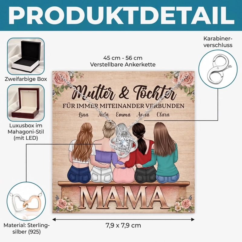 Personalisierte Liebesknoten-Halskette  – Geschenk für Mama, Tochter – Wir sind immer verbunden
