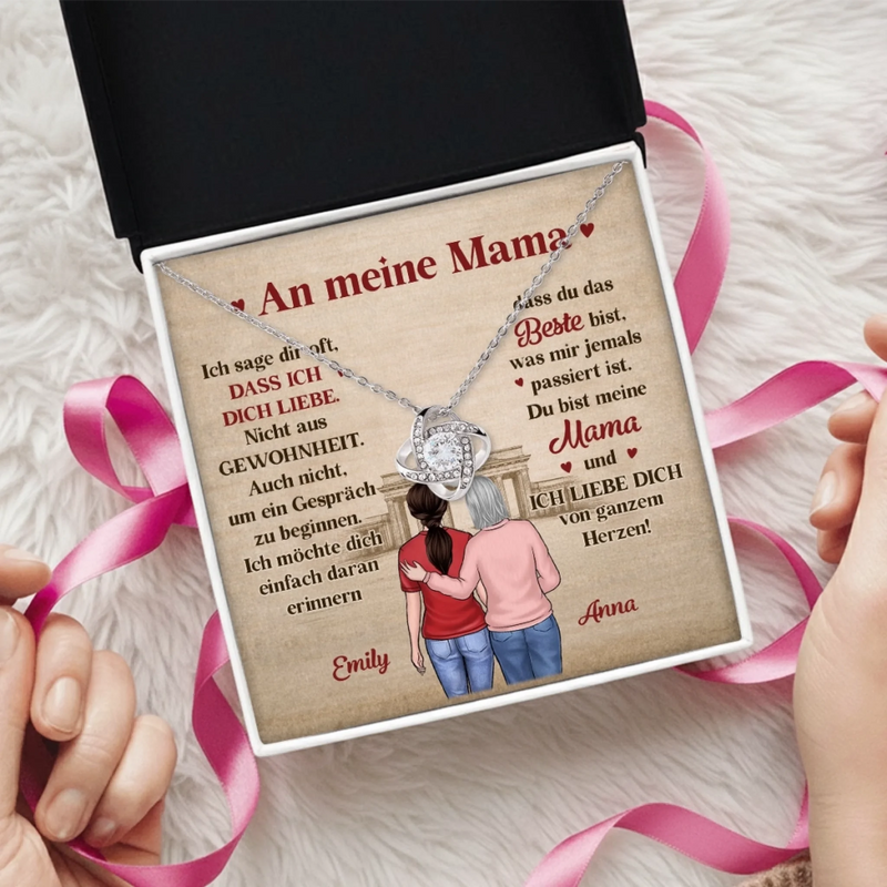 Personalisierte Liebesknoten-Halskette  – Muttertagsgeschenk für Mama, Oma - Für die besten Umarmungen