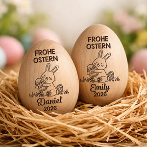 Personalisierter Eier-Shaker aus Holz – Ostergeschenk für Babys – Osterfreude