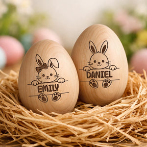 Personalisierter Eier-Shaker aus Holz – Ostergeschenk für Babys – Eier suchen, Freude finden