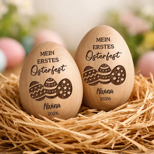 Personalisierter Eier-Shaker aus Holz – Ostergeschenk für Babys – Tradition in Holz