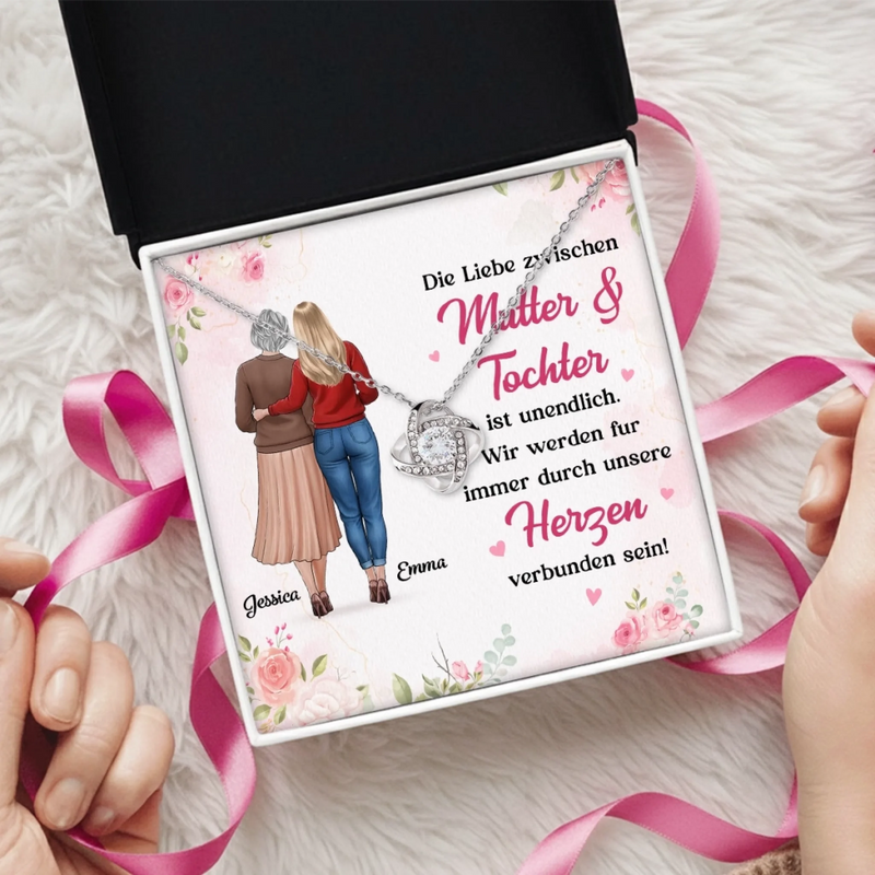 Personalisierte Liebesknoten-Halskette  – Geschenk für Mama, Tochter – Die Liebe zwischen Mutter und Tochter