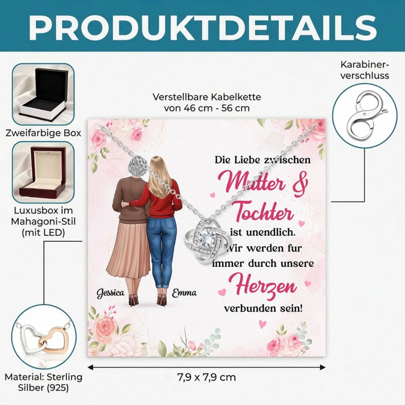 Personalisierte Liebesknoten-Halskette  – Geschenk für Mama, Tochter – Die Liebe zwischen Mutter und Tochter
