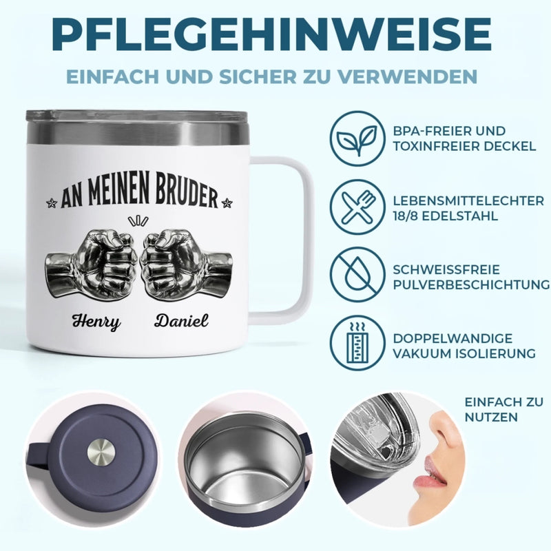 Personalisierter Thermobecher mit Henkel – Geschenk für Bruder – Egal welches Problem es gibt