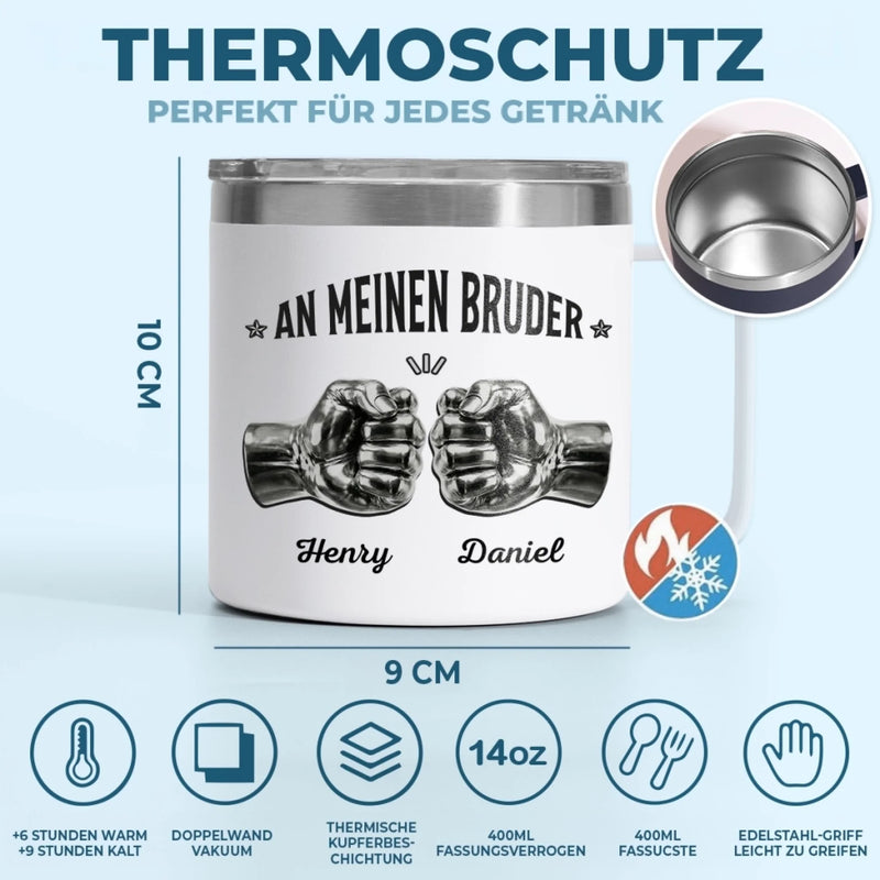 Personalisierter Thermobecher mit Henkel – Geschenk für Bruder – Egal welches Problem es gibt