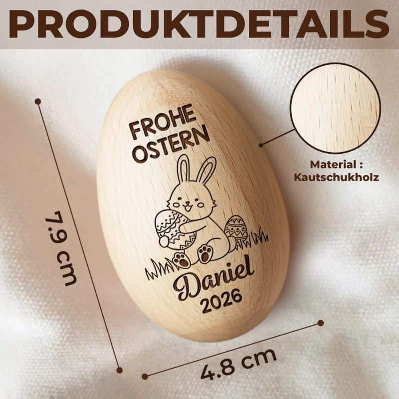 Personalisierter Eier-Shaker aus Holz – Ostergeschenk für Babys – Osterfreude