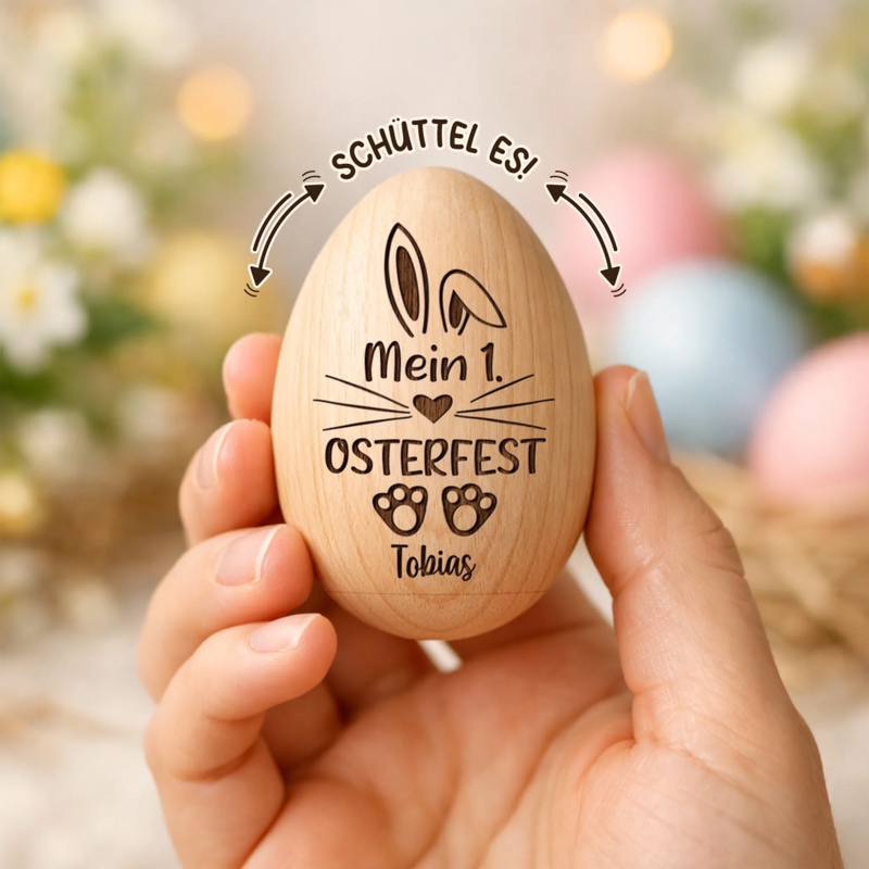 Personalisierter Eier-Shaker aus Holz – Ostergeschenk für Babys – Frühlingserwachen